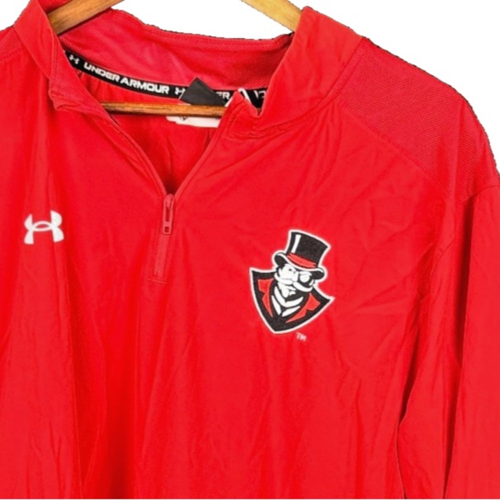 Under Armour Quarter Zip Windbreaker Jacket Red Drawcord‎ Hem Mens XXL CTL